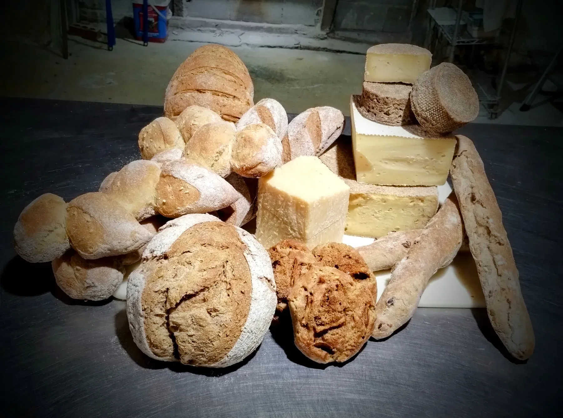 Sourdough loaves, baguettes and wedges of cheese from Bobolink Dairy & Bakehouse
