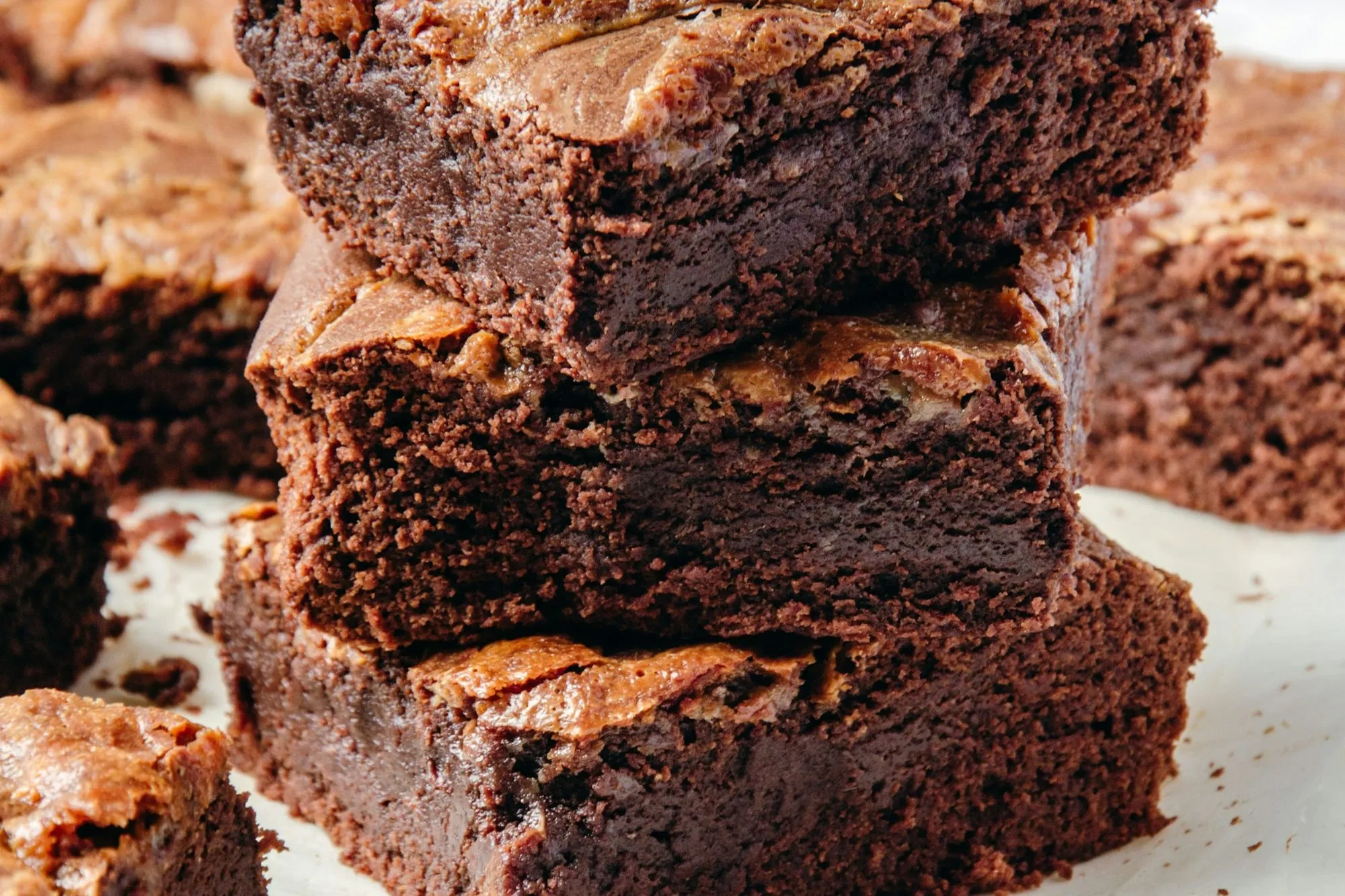 A stack of fudgy chocolate brownies (stock photo)