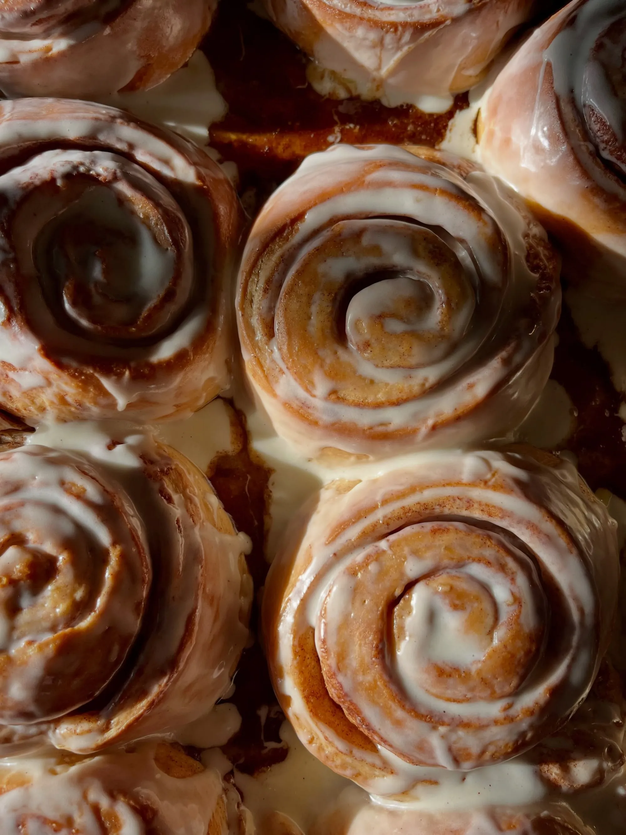 Glazed cinnamon rolls at Honey Moon Bakery