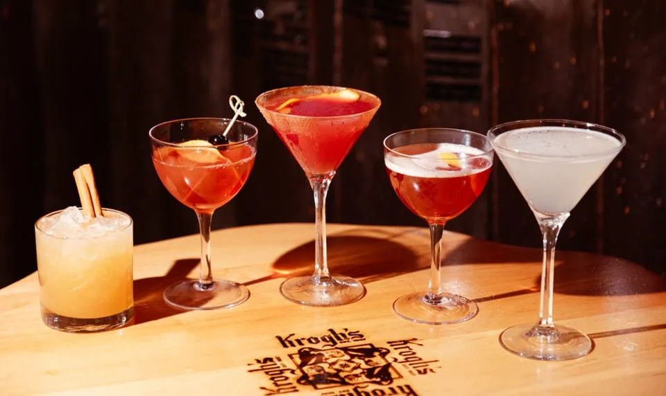 Cocktails on the bar at Krogh’s Restaurant & Brew Pub
