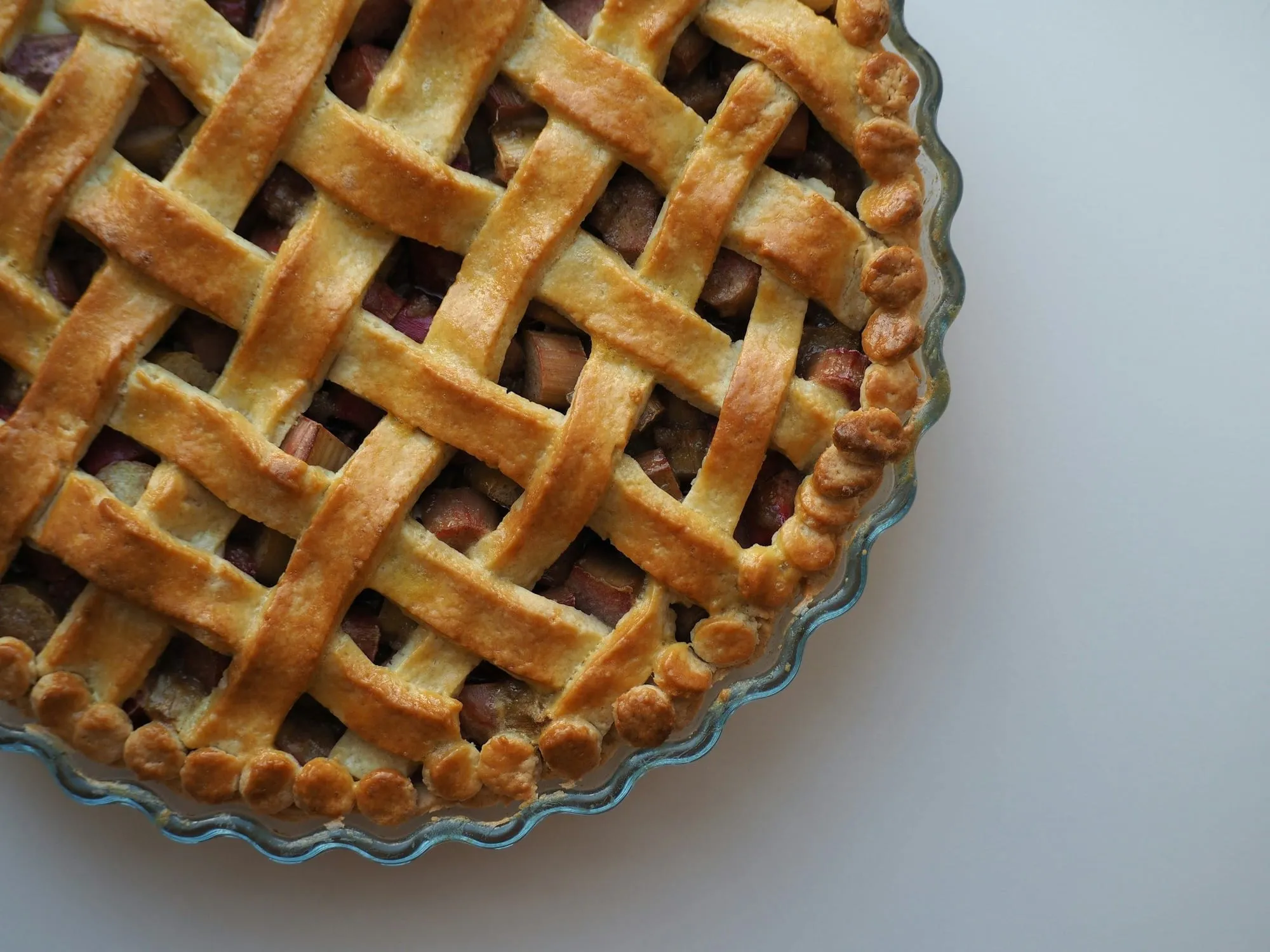 Lattice-top fruit pie fresh from the oven (stock photo)