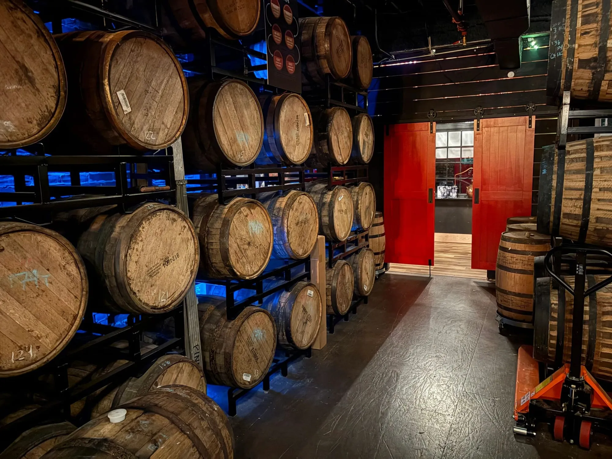 Barrels aging in the cellar at The Distillery at Lambertville