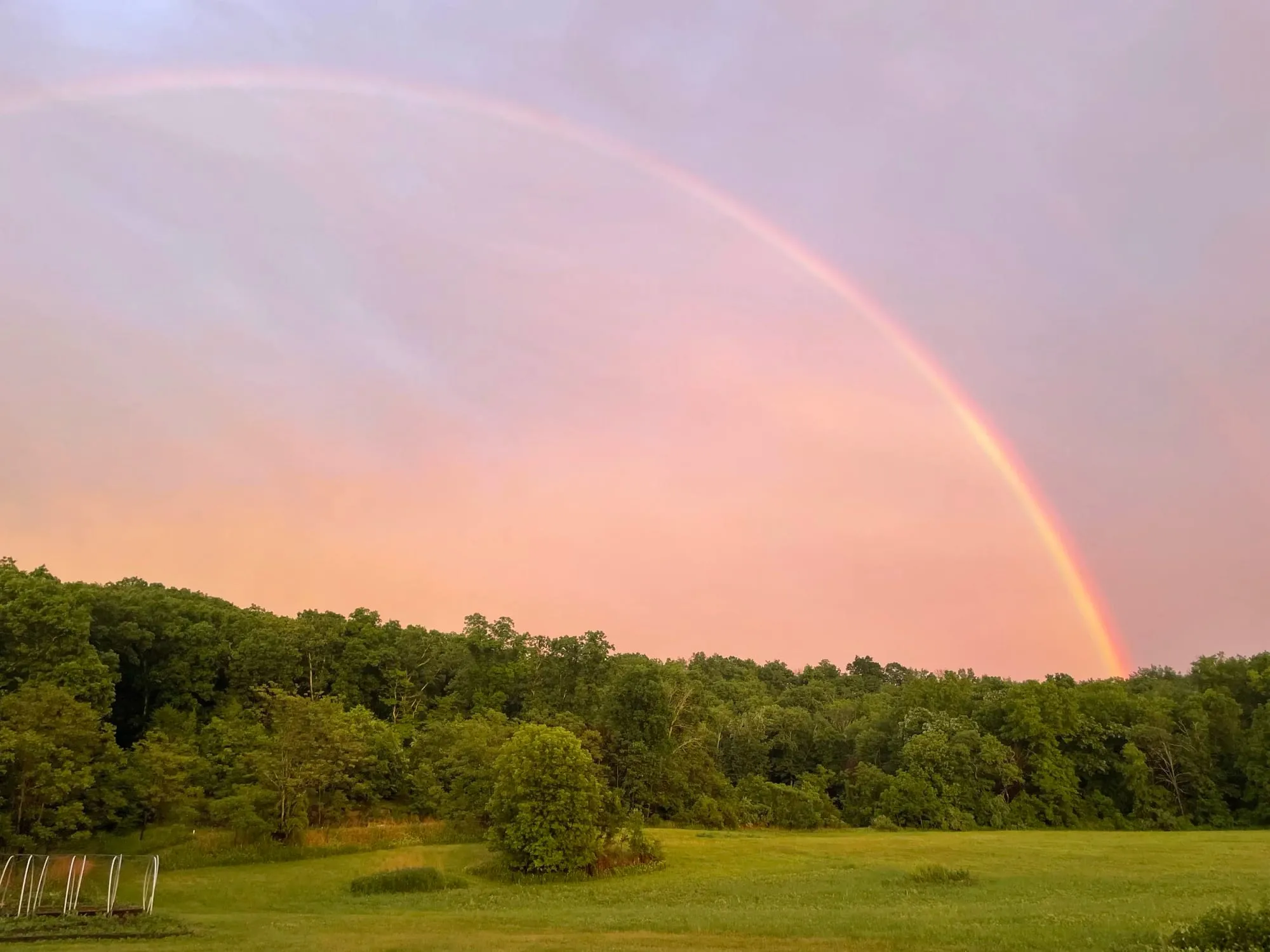 A rainbow over the fields at Twin Soles Brewing in Frankford